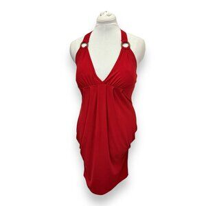 Wet Seal Red Sleeveless Halter Dress With Ring Detail Size S Polyester Spandex B